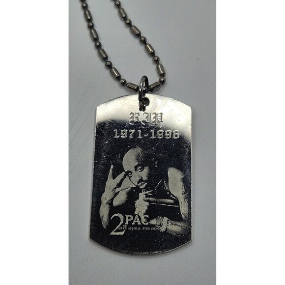 Mens Laser Etched 2 Pac Dog Tag With Long Ball Chain 19” Drop Unique - Picture 2 of 3